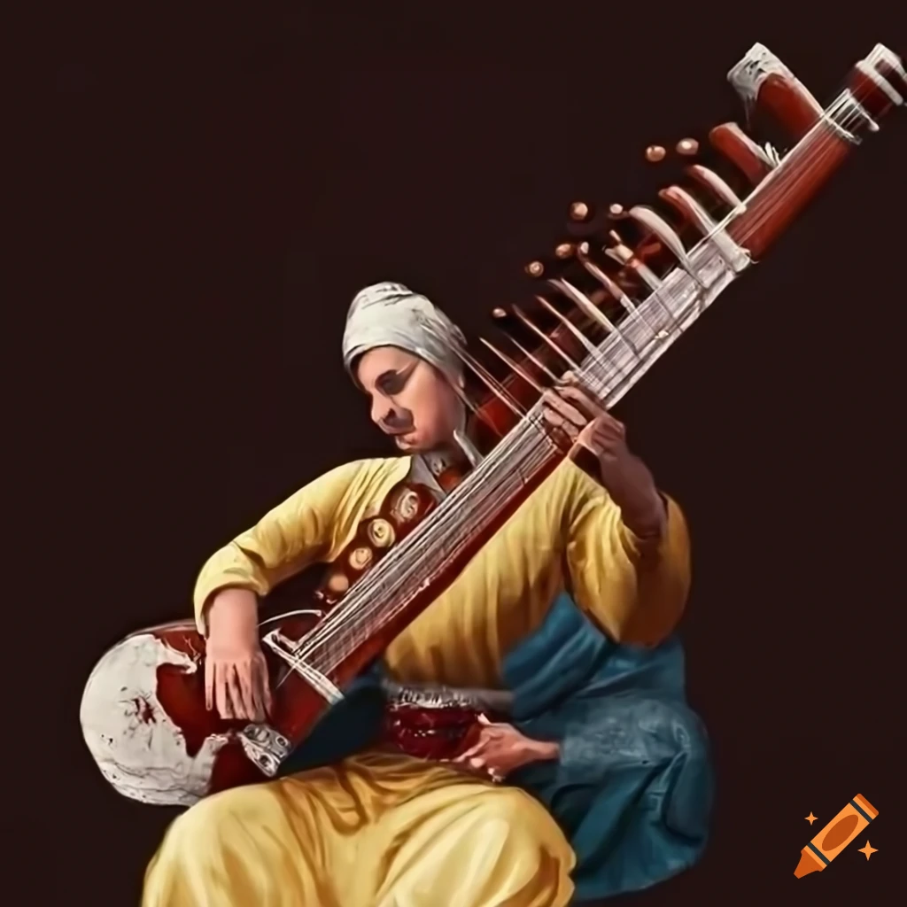 Musician playing sitar on Craiyon