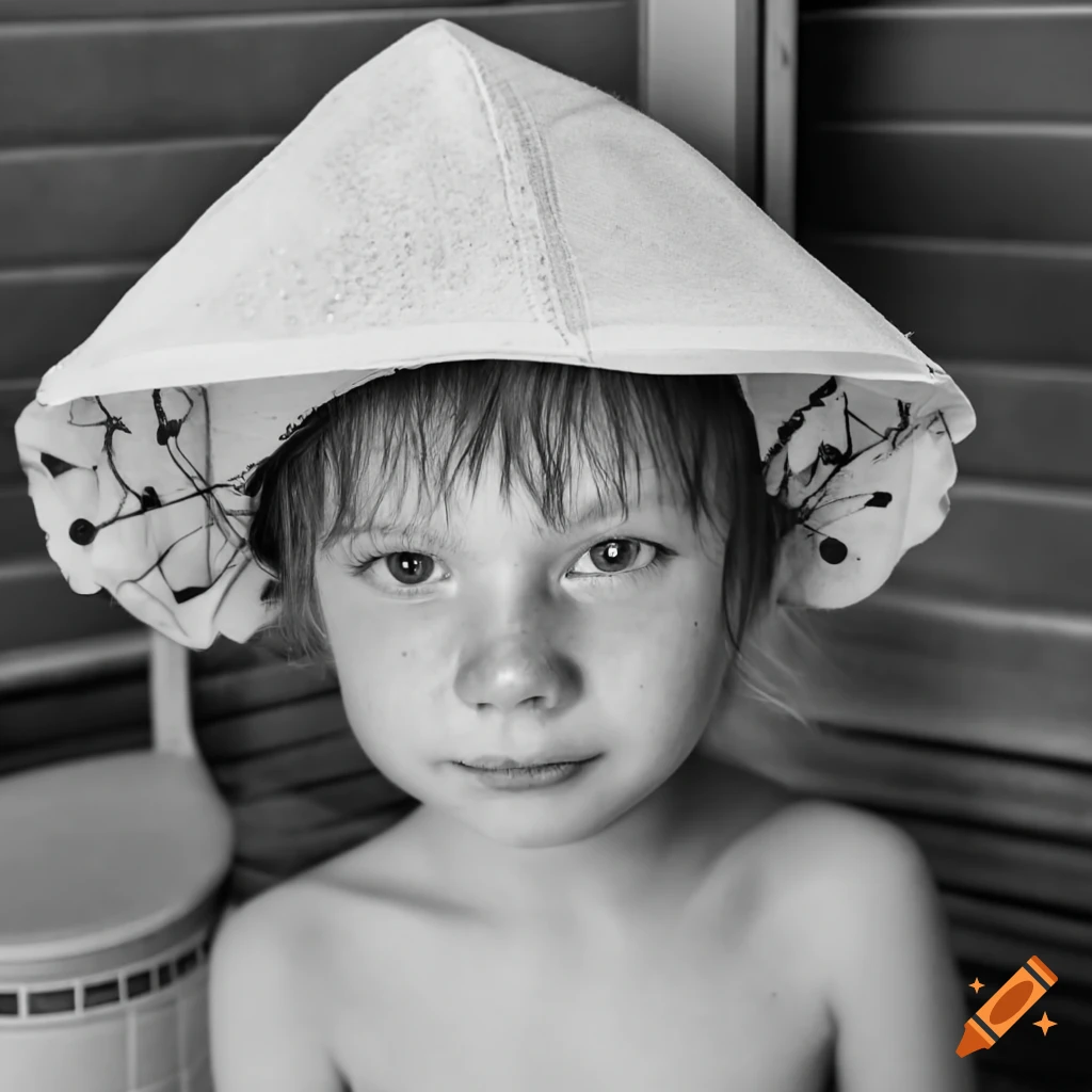 portrait of a young girl with freckles in a sauna