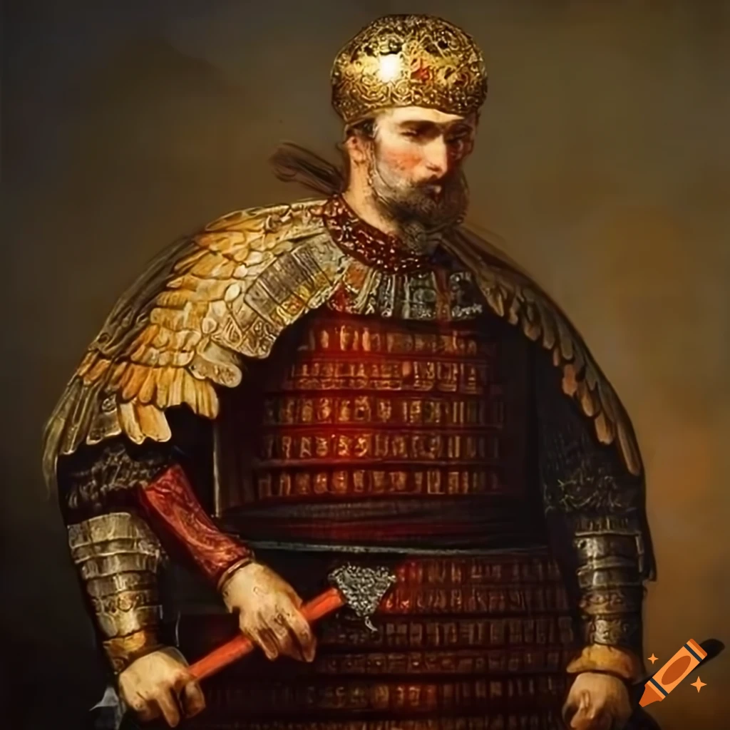 painting of a king in ancient Slavic armor
