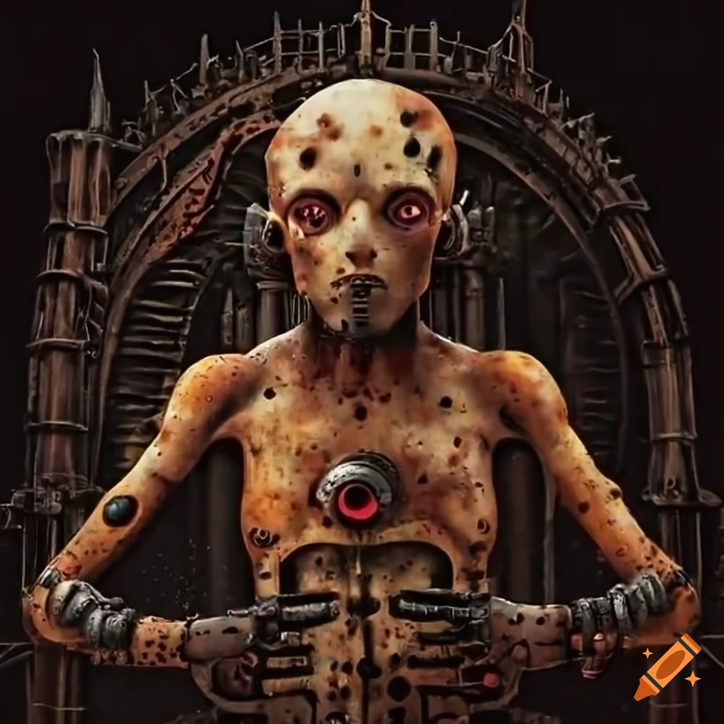 rusty steampunk cyborg man