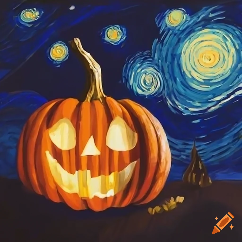 Artistic depiction of a pumpkin under a starry night