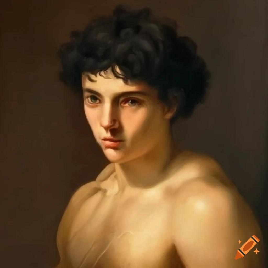 Greek painting of a young man in a city garden on Craiyon