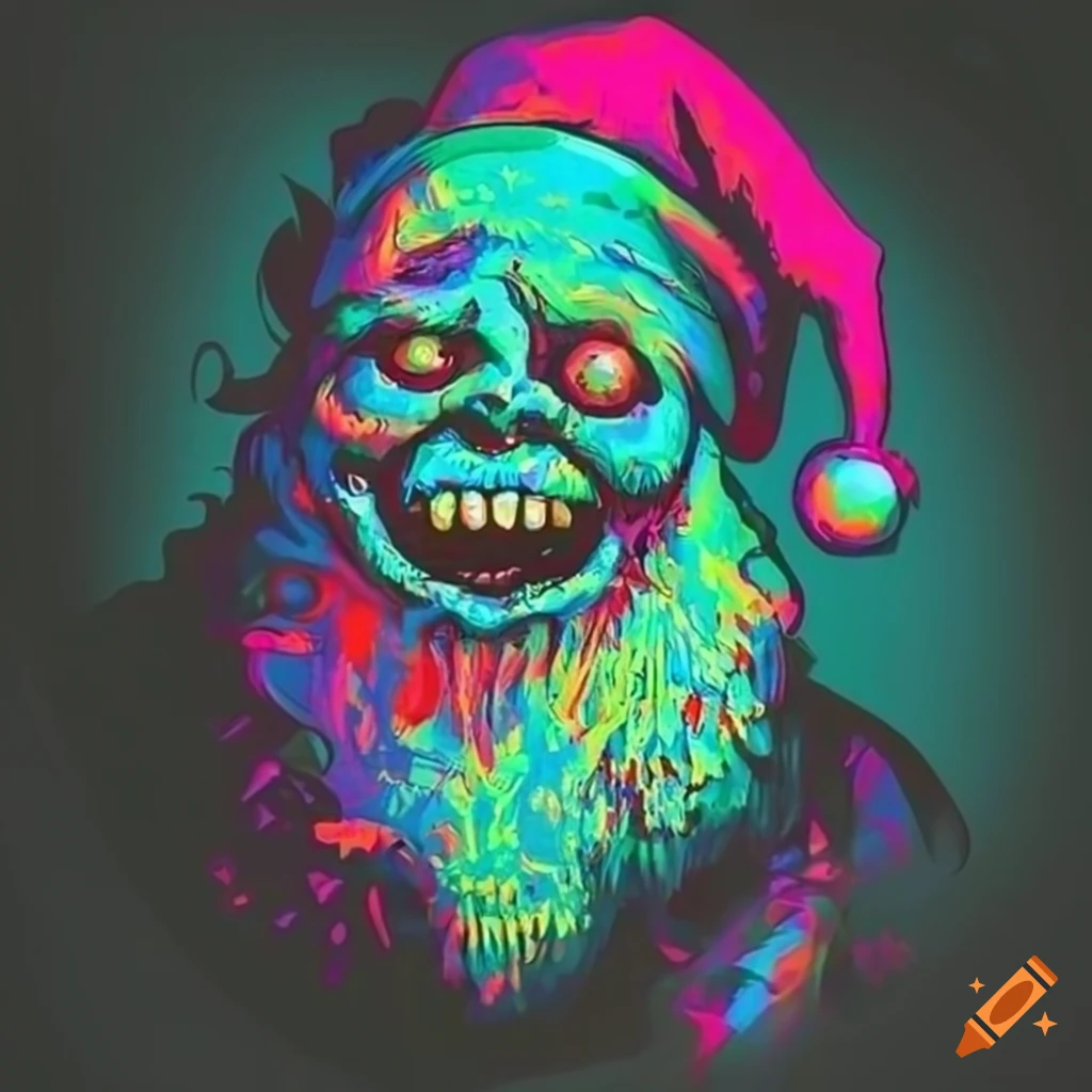 neon colored zombie Santa Claus T-shirt design