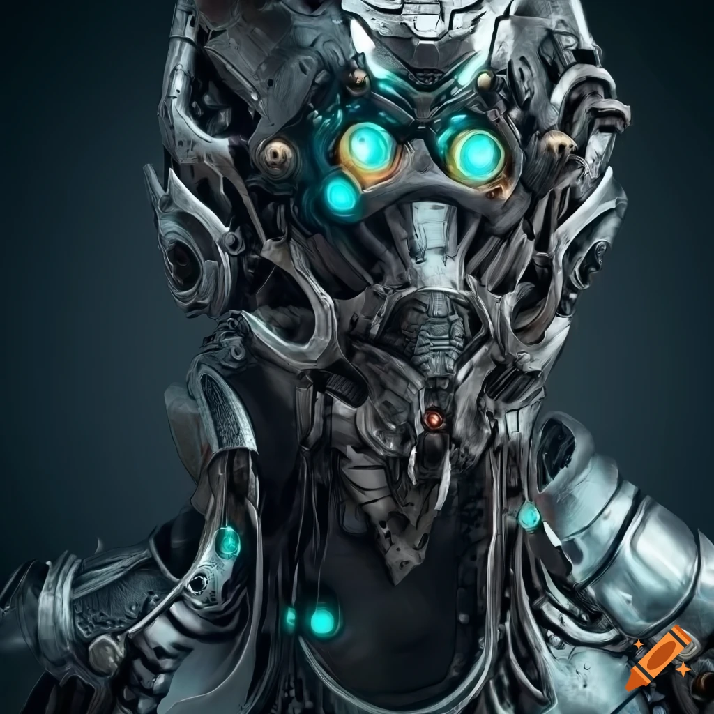 photorealistic render of a futuristic warrior in bio mechanical armor