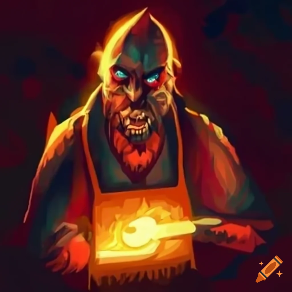 character illustration of a sinister blacksmith
