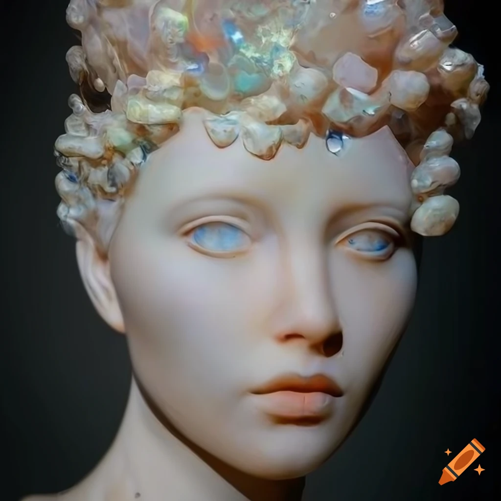 Sculpture with intricate details in opalescent marble