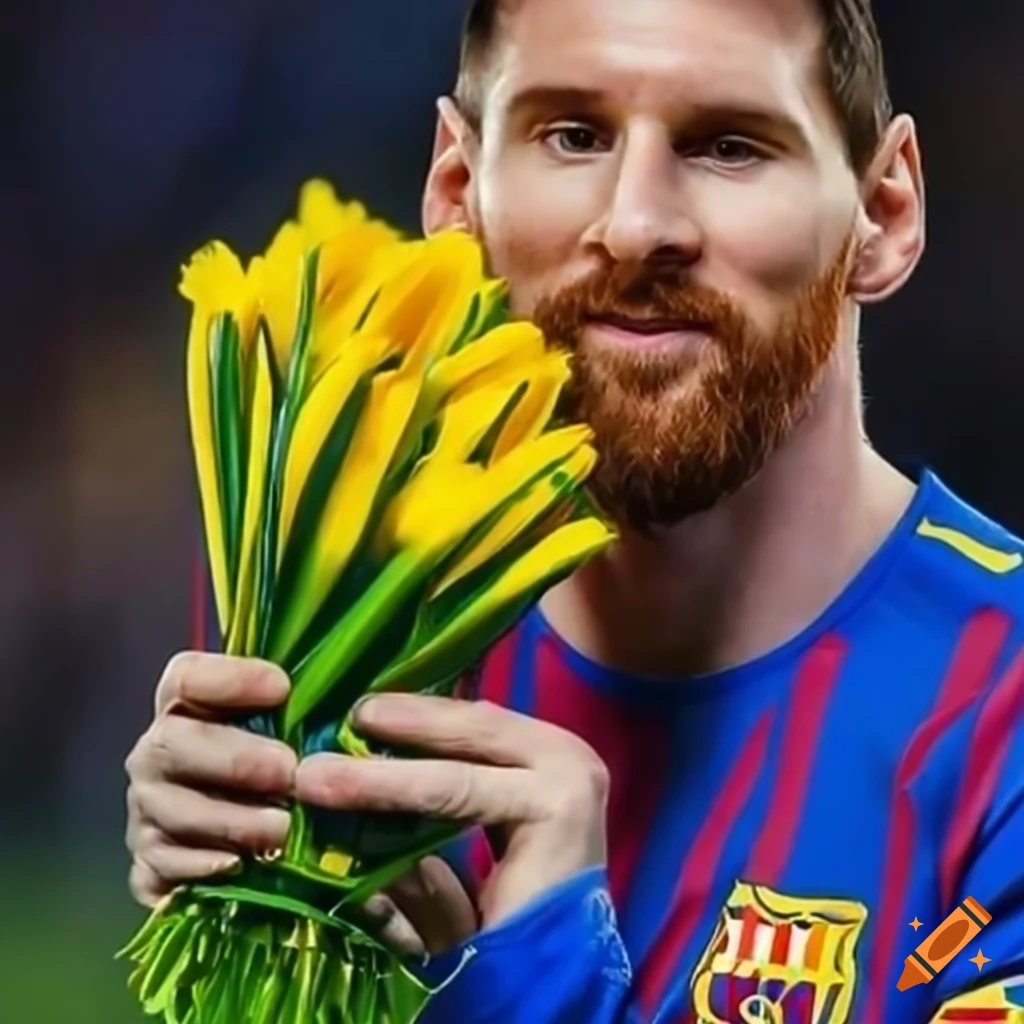 Messi holding yellow flowers on craiyon