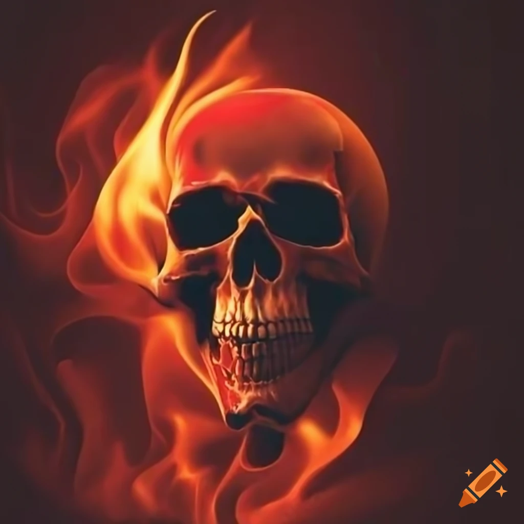 skulls on fire red