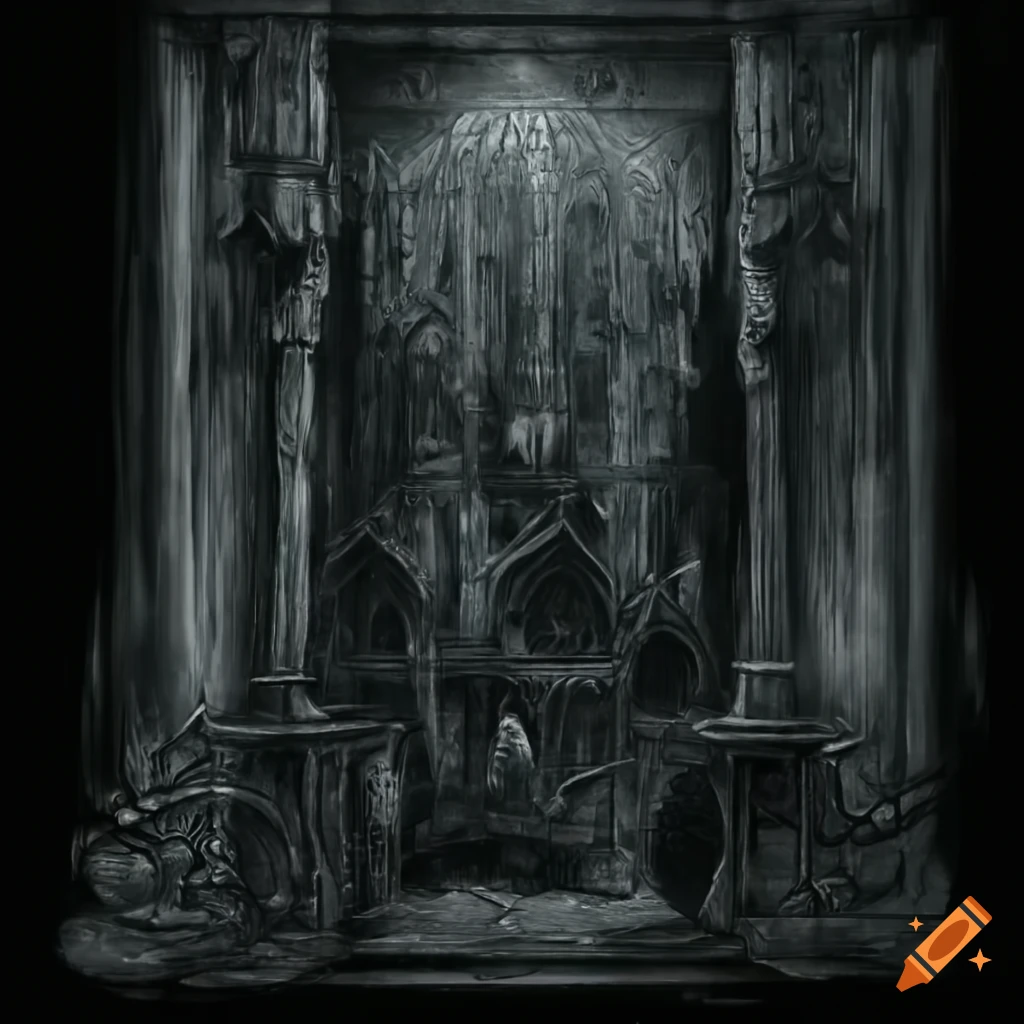 Dark and gothic videogame vitrine on Craiyon