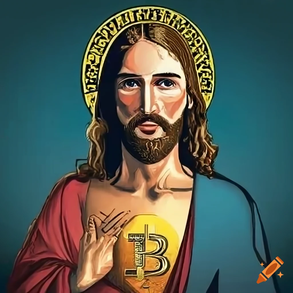 Artwork of jesus dunking a bitcoin on Craiyon