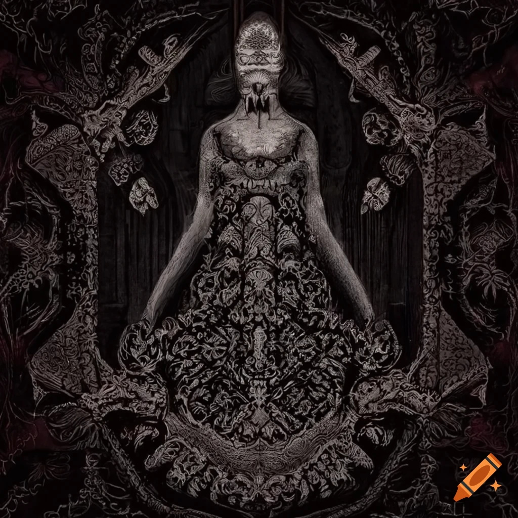 dark fantasy character with intricate geometric patterns