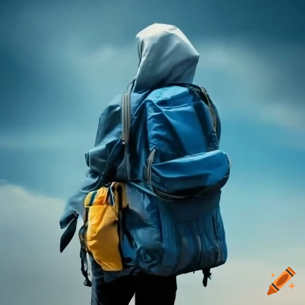 image of a refugee carrying a departure backpack