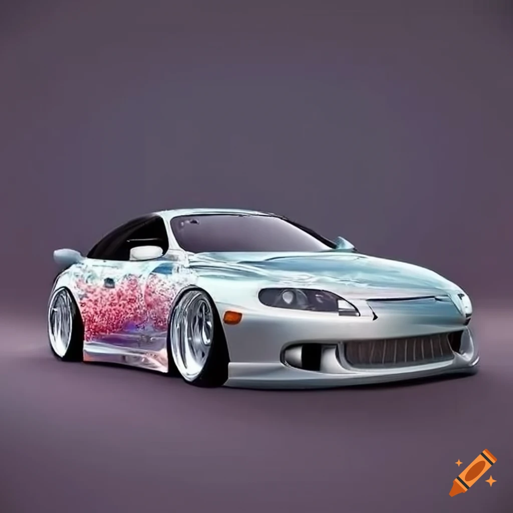 Toyota supra mk4 with black and pink color scheme in a traditional japanese  village theme on Craiyon