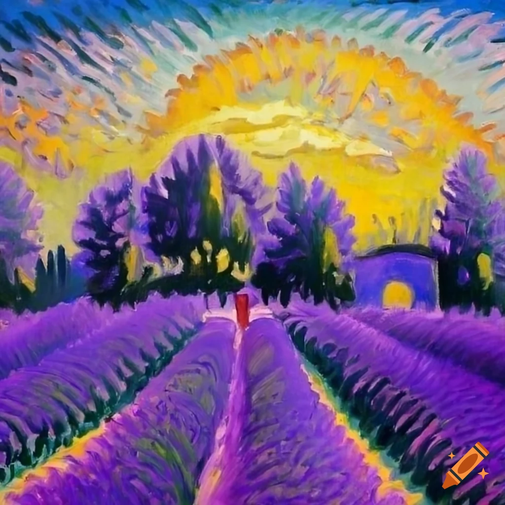 Painting of a lavender field in provence on Craiyon