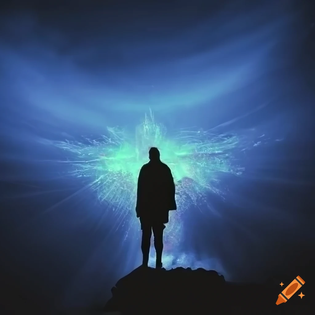 silhouette of a hero standing in front of a bright explosion