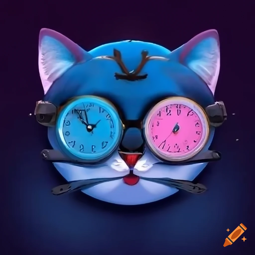kitten with clock as a face