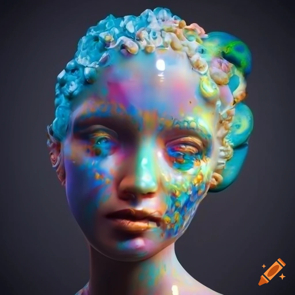 Surreal marble sculpture with vibrant colors