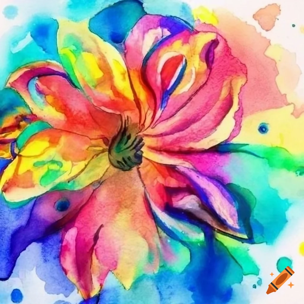 watercolor painting of vibrant rainbow flowers