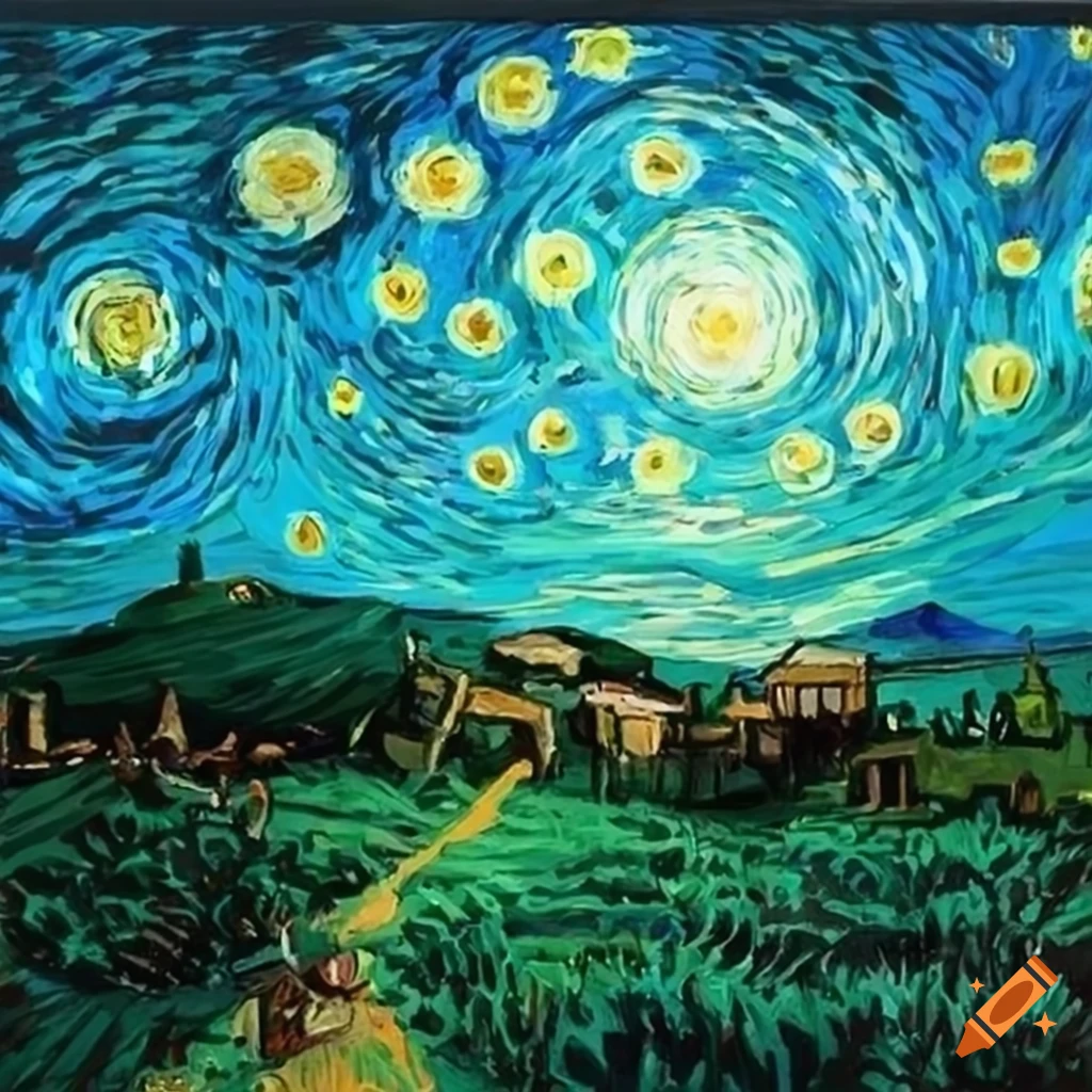 cartoon art of Van Gogh's home in Tuscany