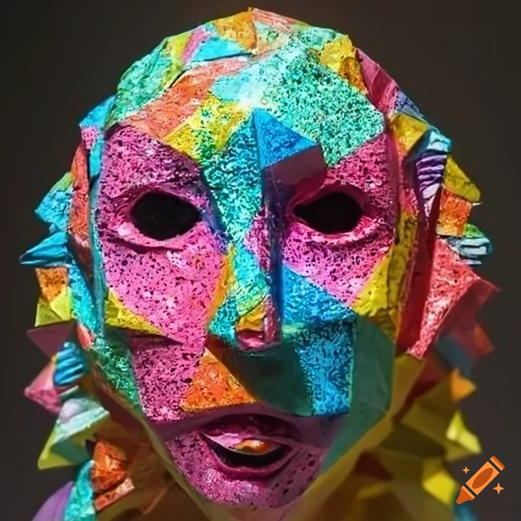 sculpture of colourful origami figures