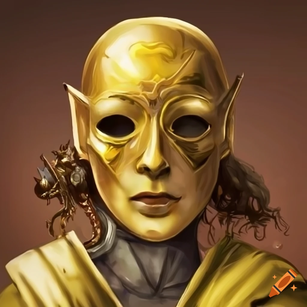 Cosplay of a character with a gold mask on Craiyon