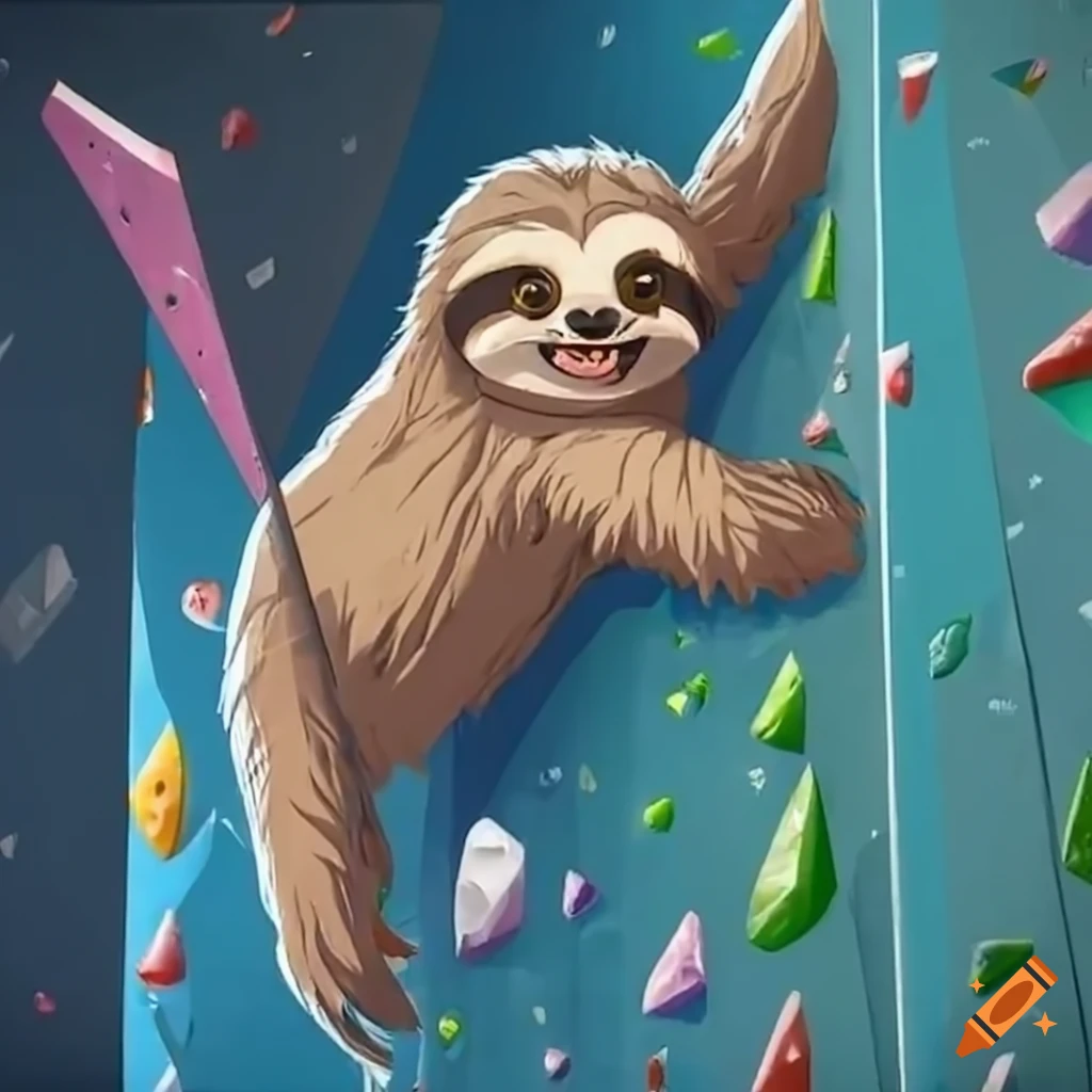 sloth climbing in a bouldering gym