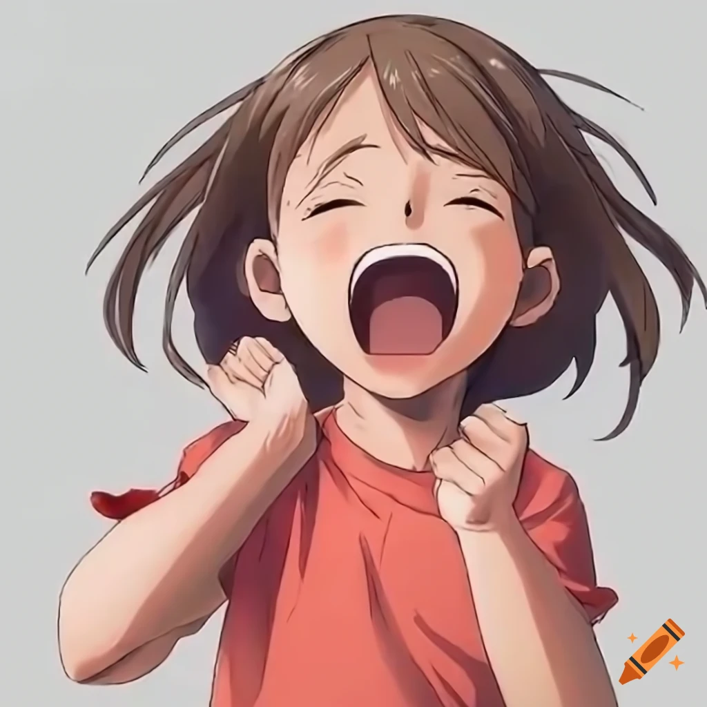 anime child laughing uncontrollably with multiple hands poking them