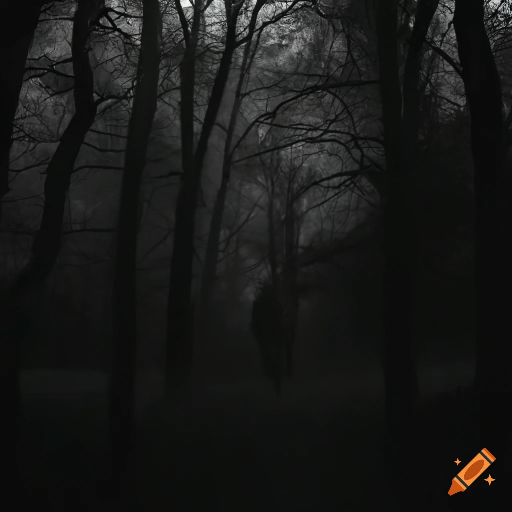 Dark fantasy artwork of hooded figure in snowy forest on Craiyon