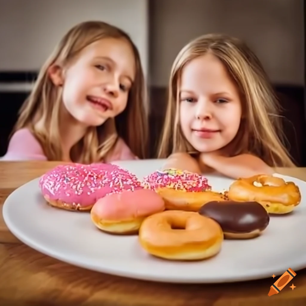 Girls enjoying doughnuts at a table on Craiyon