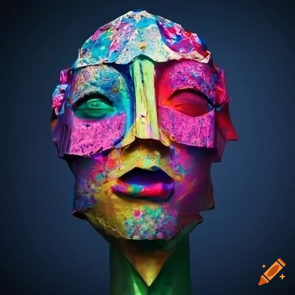 Surreal sculpted figures made of colored recycled paper on Craiyon
