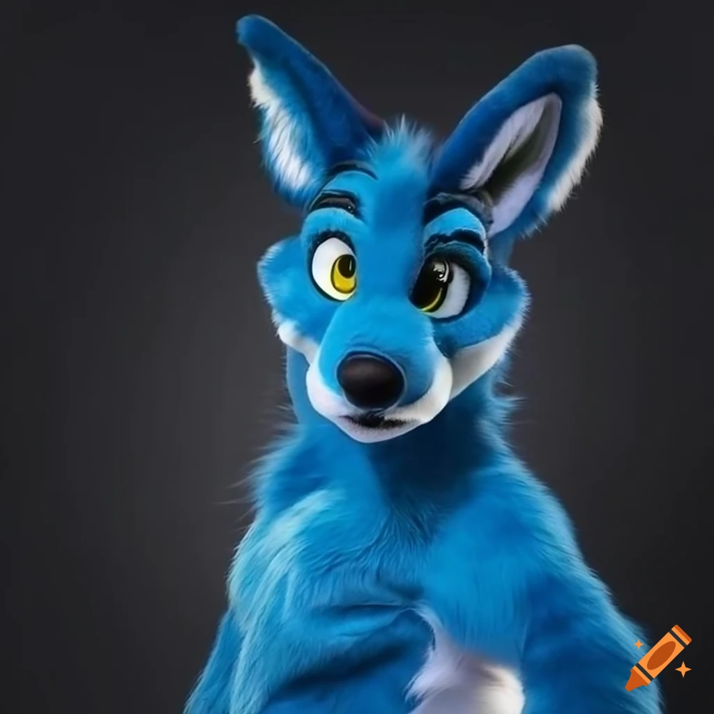 dark blue soda-themed kangaroo fursuit