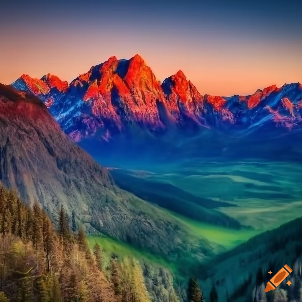 vibrant and colorful landscape with mountains