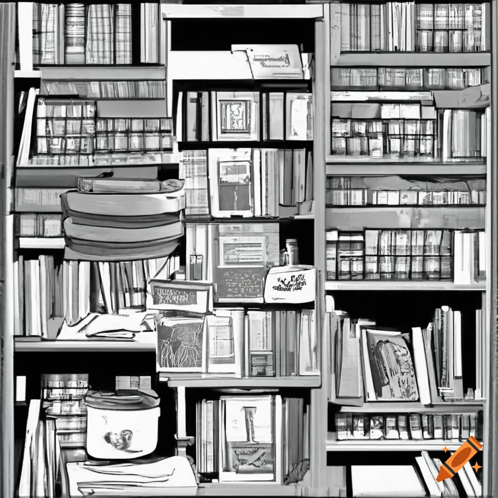 black and white photo of a newspaper in a library
