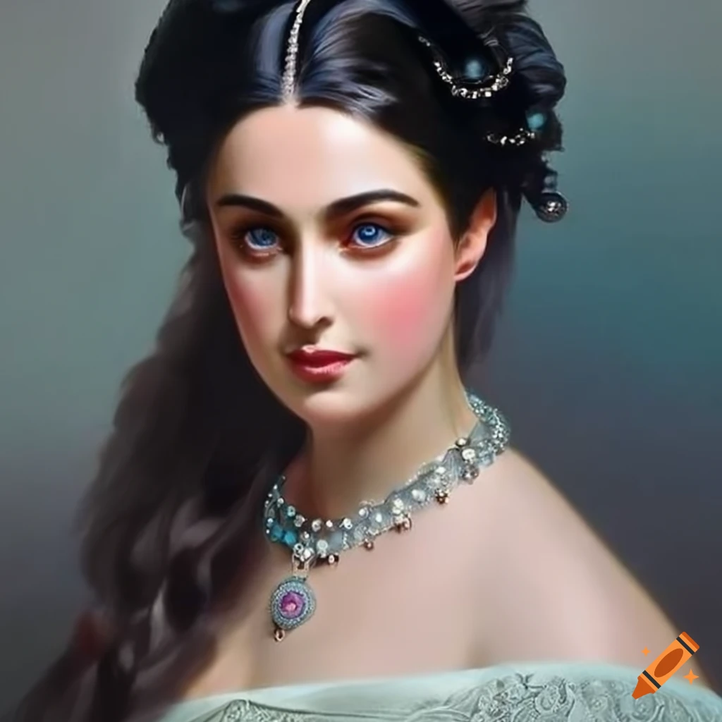portrait of an elegant black-haired woman from the 1850s
