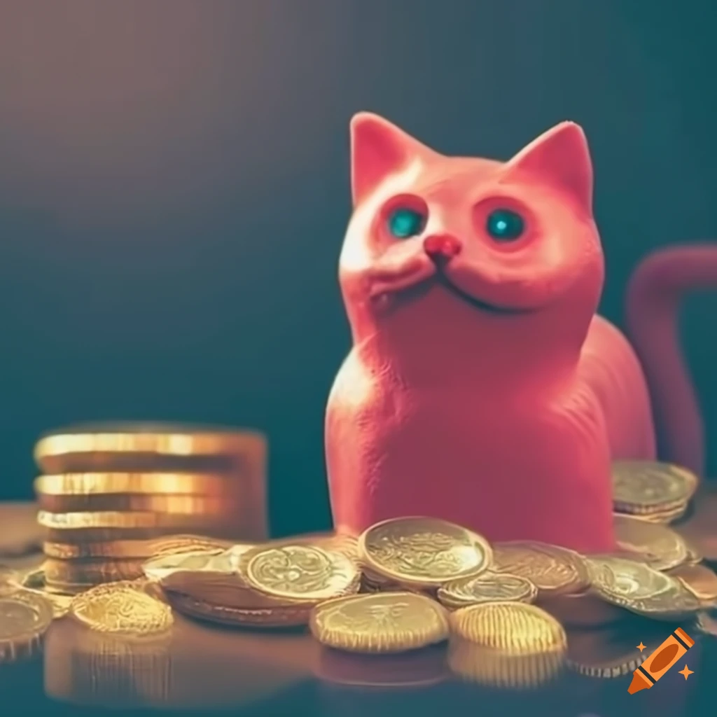 Plasticine cat with crypto coins on Craiyon