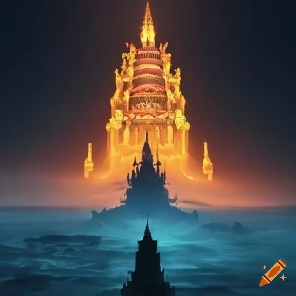 skyscraper towering over a temple