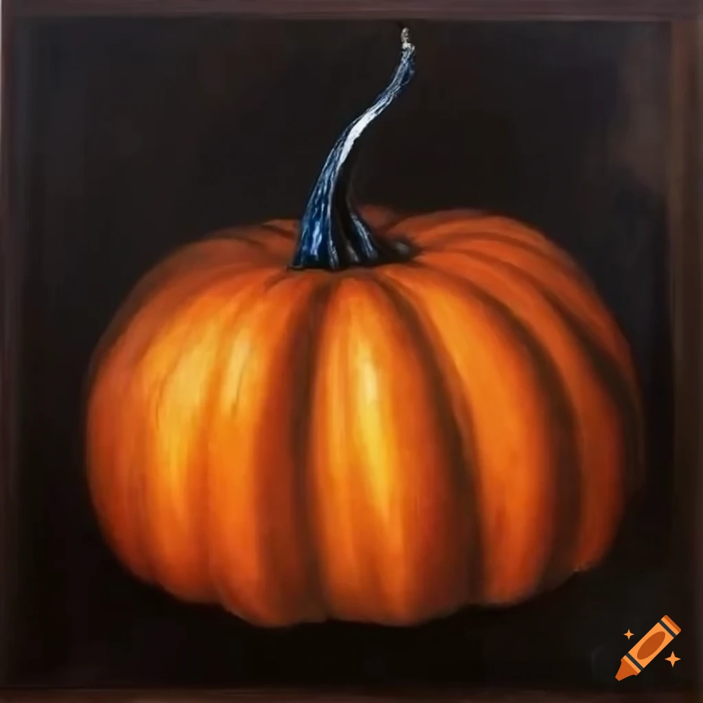 Renoir-style oil painting of a pumpkin on a black background on Craiyon