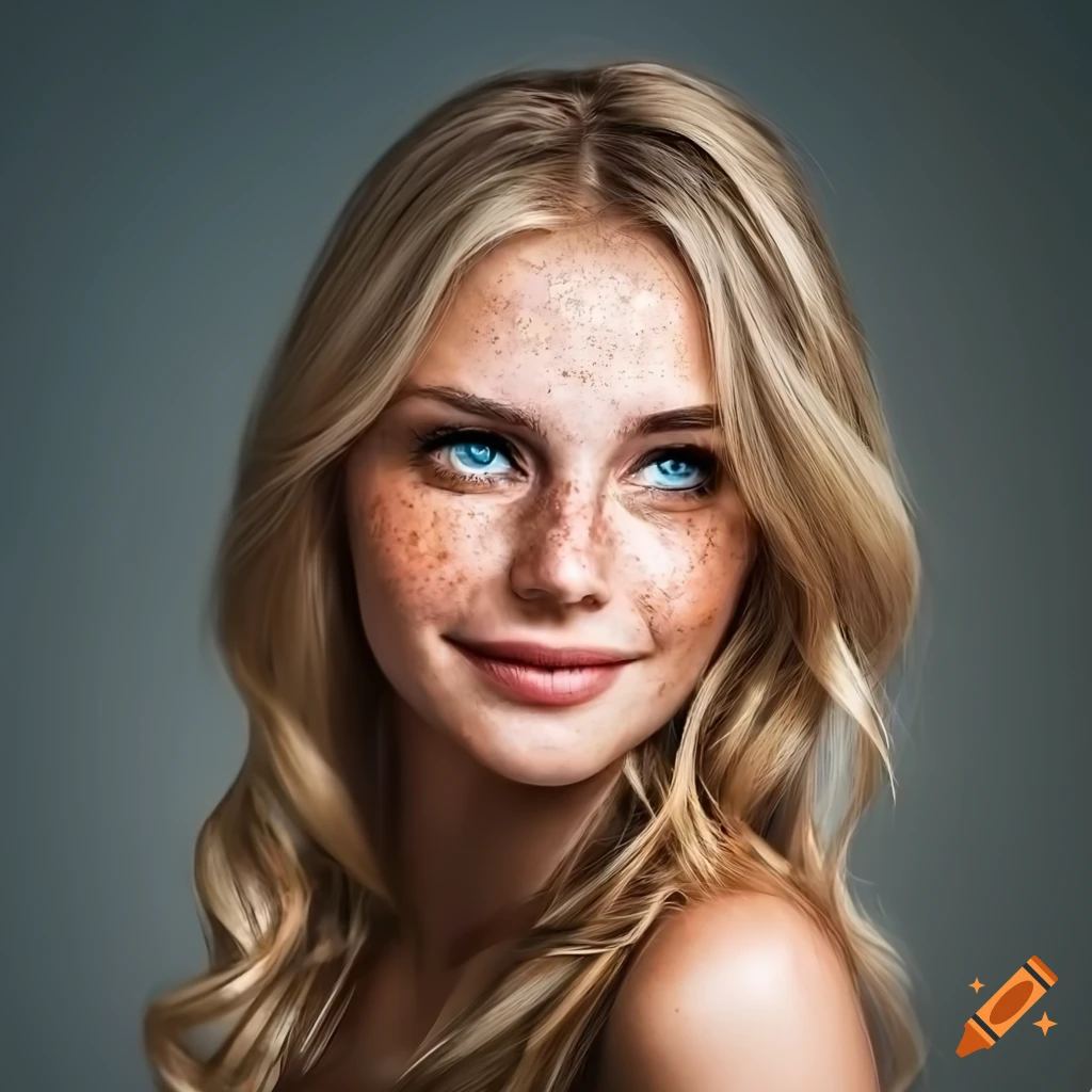 portrait of a beautiful young woman with freckles and light blonde hair