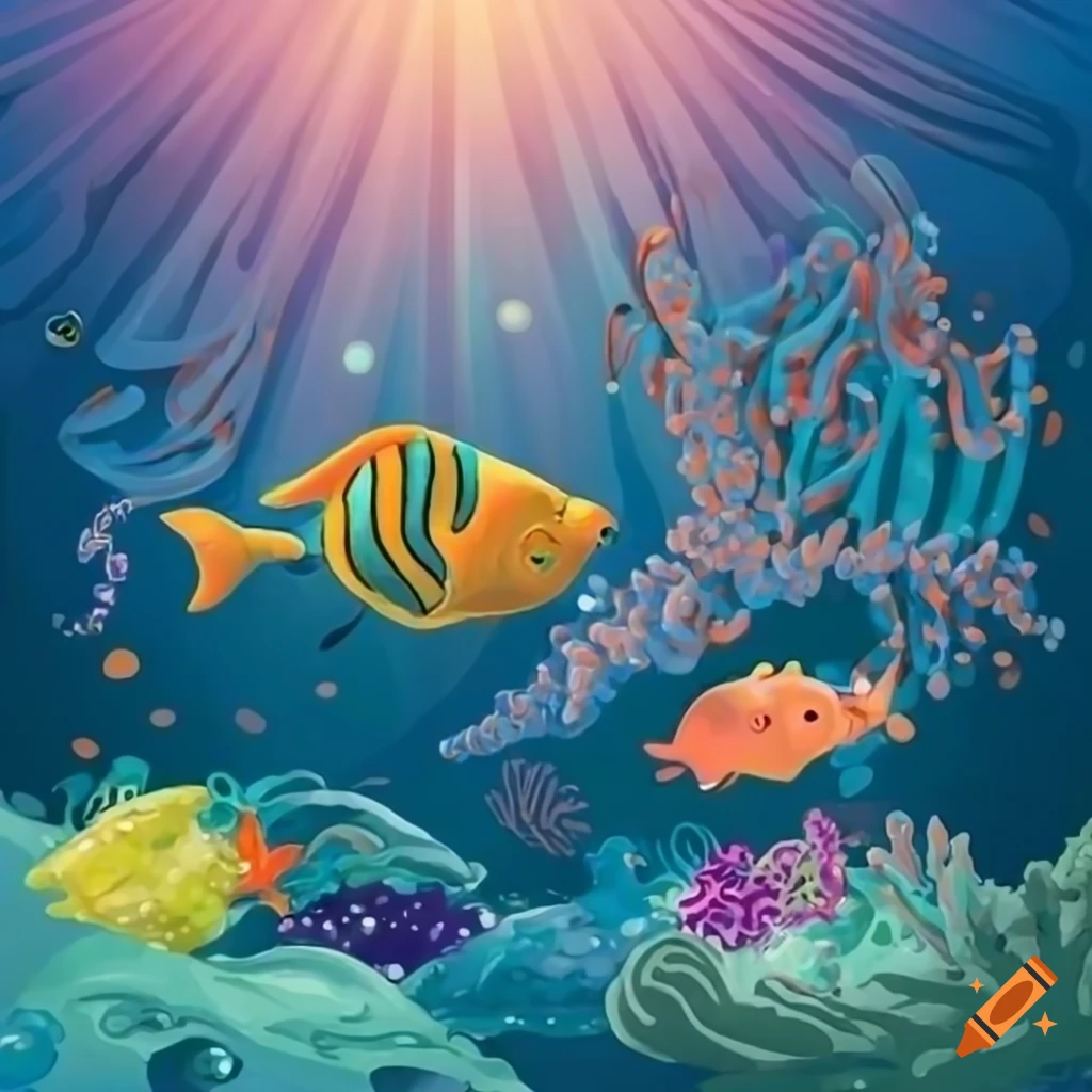 Illustration funny fish in the sea wearing pearls and costumes