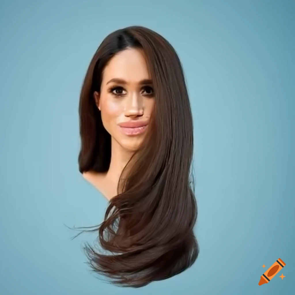 lifelike Meghan Markle styling head with long, shiny hair