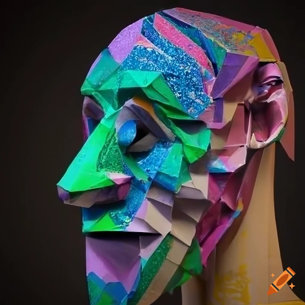 Intricate and colorful sculpture with origami figures