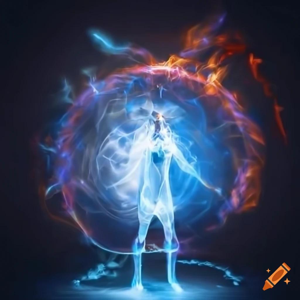 Image of a powerful hero surrounded by explosive energy on Craiyon