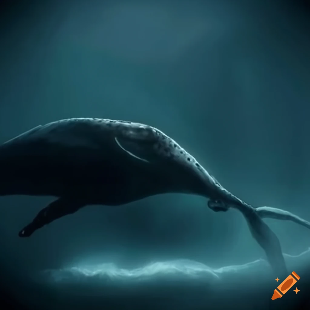 image of a monstrous whale rising from the dark sea