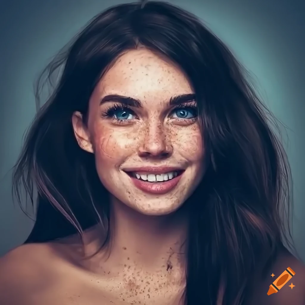 portrait of a beautiful young woman with freckles