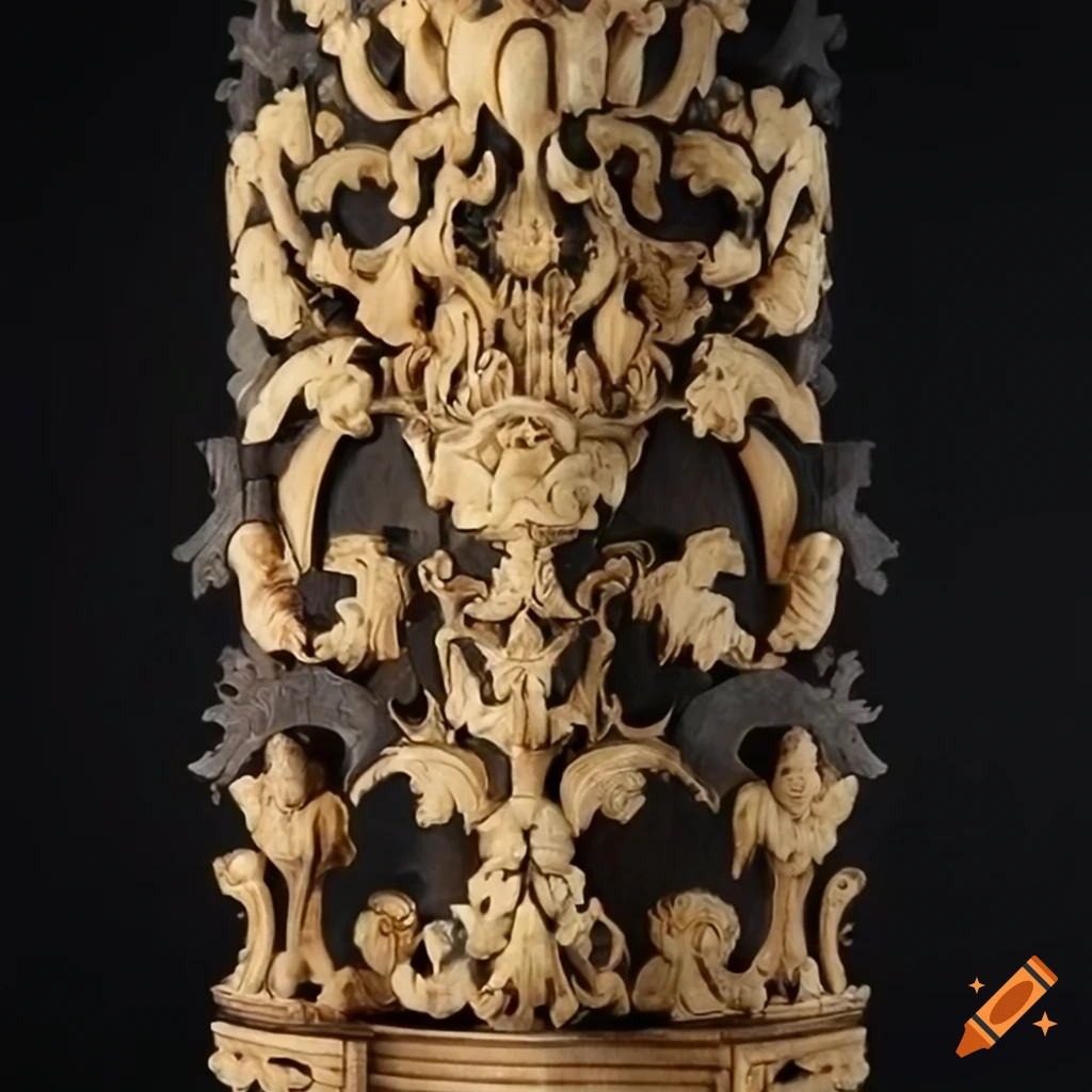 Detailed ivory ebony sculpture in architectural stave carving style on Craiyon