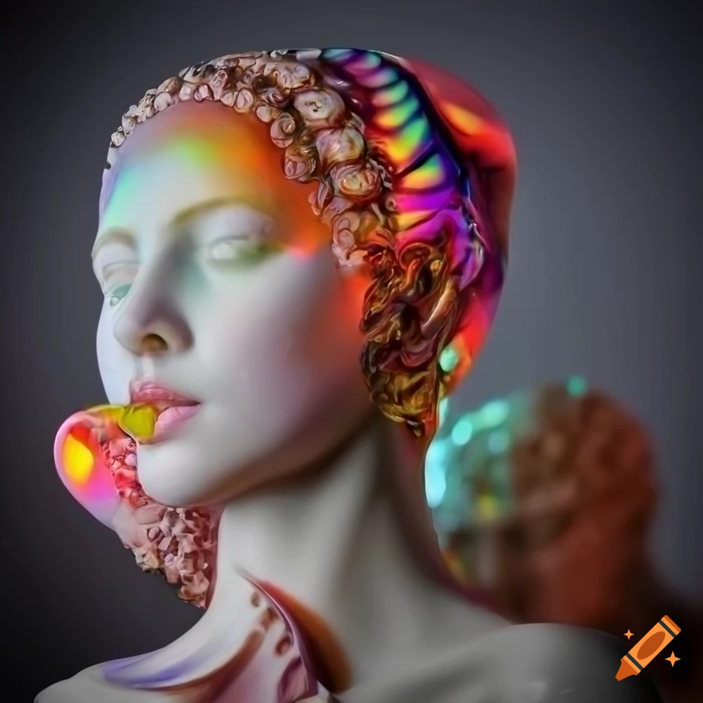 sculpture with opalescent marble figures