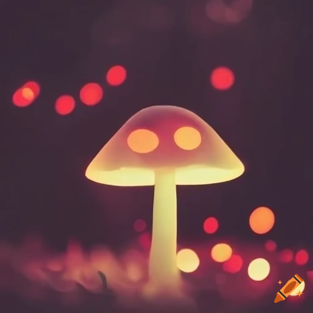 bokeh of glowing mushrooms in the forest