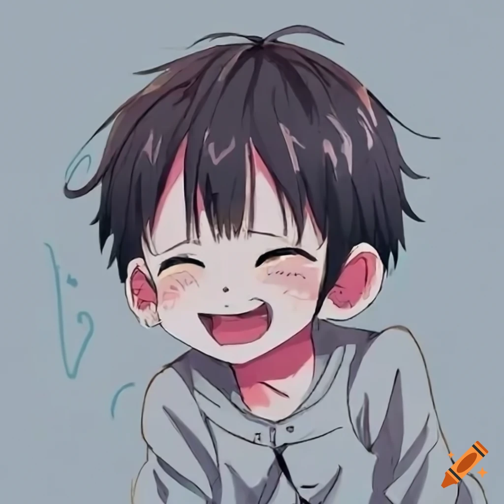 Cute manga kid laughing uncontrollably