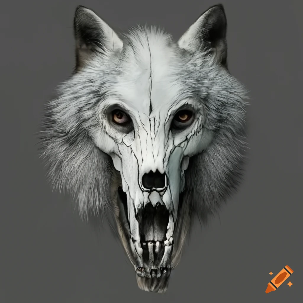 Skull wolf face with black fur