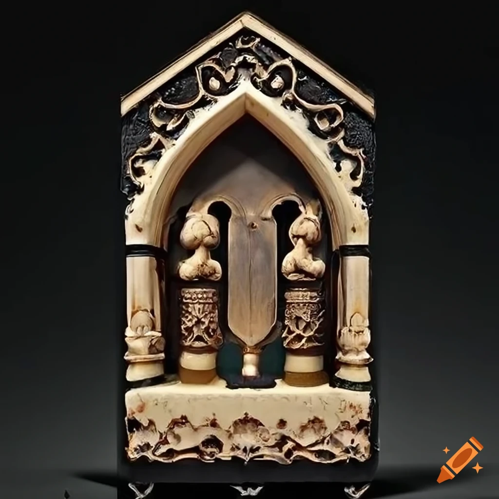 Ivory and ebony architectural stave carving in high definition on Craiyon